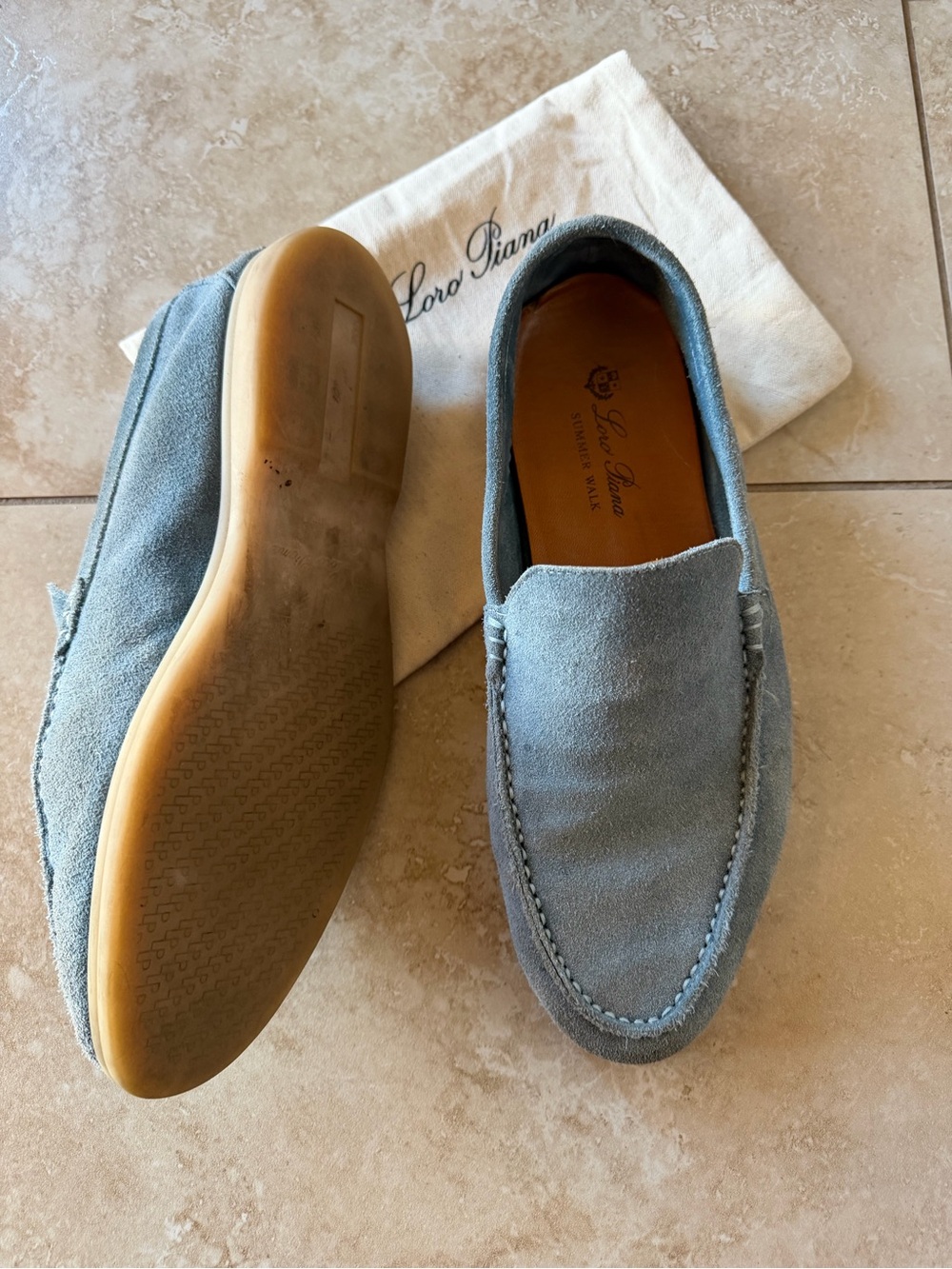 Loro Piana Light Blue Suede Slip-On Loafers